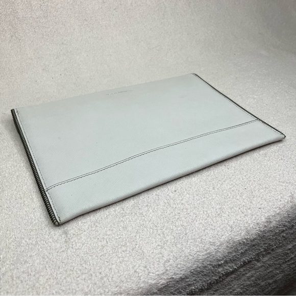 Rebecca Minkoff Saffiano Leather Envelope Zipper Trim Pouch Clutch-Gray-Designer - Picture 3 of 10